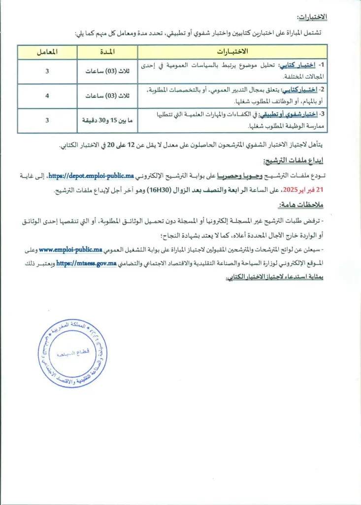 مباراة توظيف بوزارة السياحة 2025 (29 منصبًا)