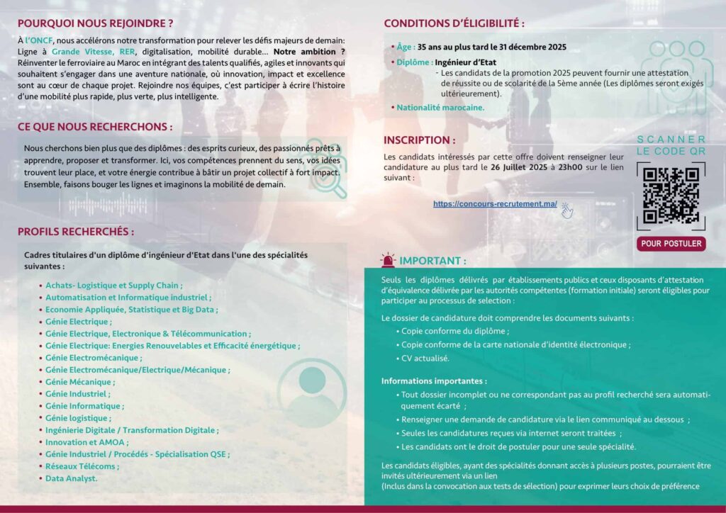 Concours de Recrutement ONCF 2025 (112 Postes)