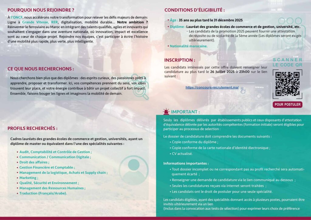 Concours de Recrutement ONCF 2025 (112 Postes)